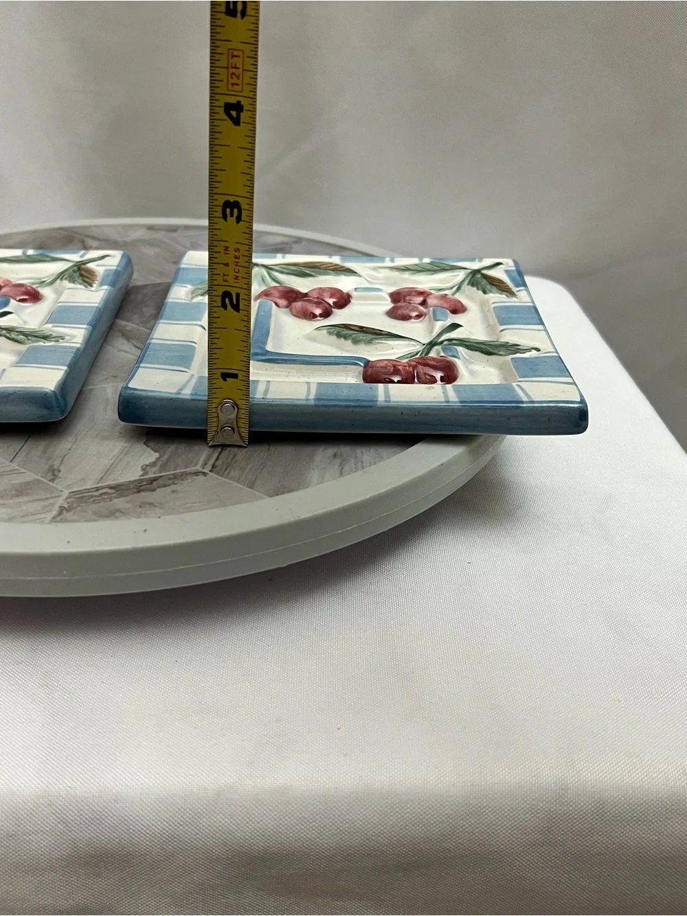 Studio Nova Handcrafted Cherry Ceramic Trivets Set of 2 Square 6”